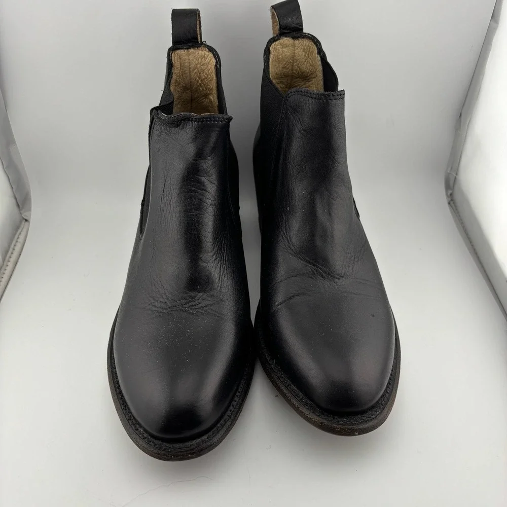 Gee WaWa Leather Chelsea Boots 7.5 Black Excellent Western Block Heel Handmade